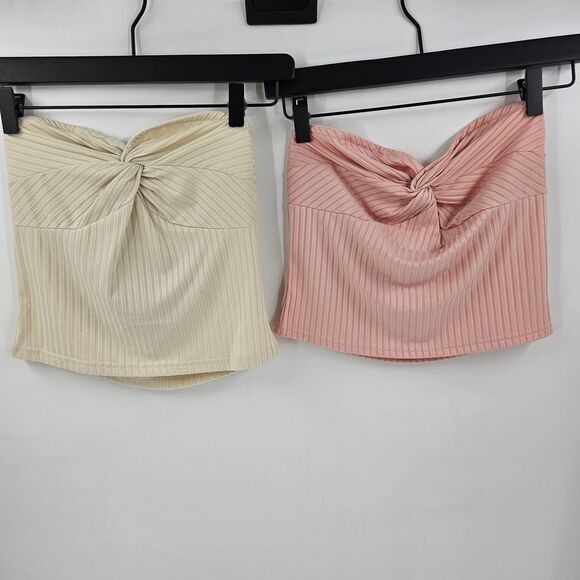 Elegant Cream and Pink Knotted Strapless Medium Top Trend - Picture 1 of 4